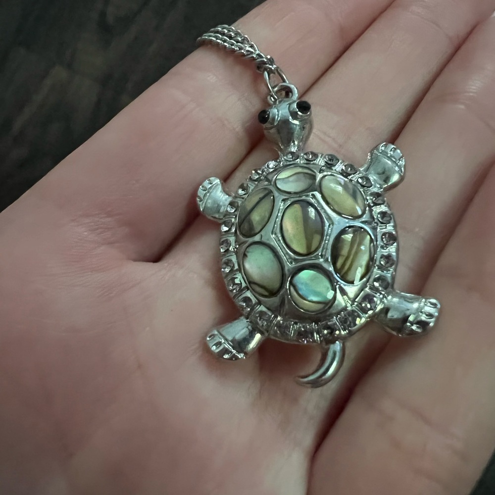 Turtle charm necklace with silver chain